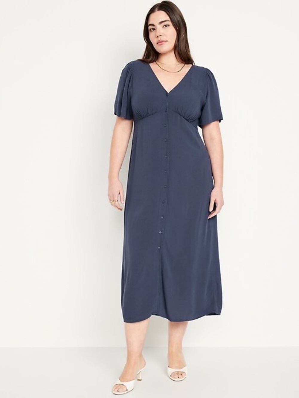 Old Navy Blue Waist-Defined Midi Dress Sz Small